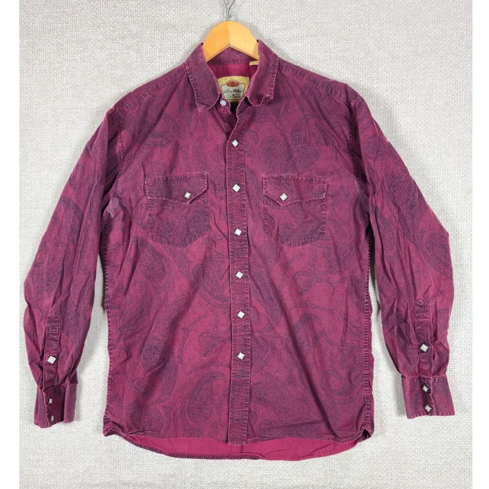 Larry Mahan Mens XL Western Snap Shirt‎ Burgundy Paisley Cotton